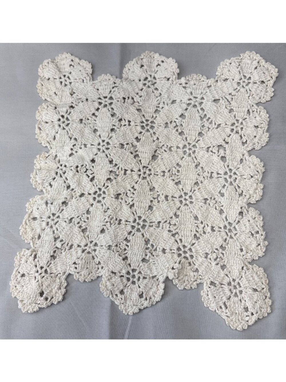 Crocheted Lace Doily Cream Handmade 10x12" Elegant Floral Design Vintage